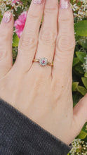 Load and play video in Gallery viewer, 6067 Antique: 18ct Gold Platinum Set Ruby 8 Diamonds Flower Head Ring