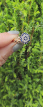Cargar y reproducir el video en el visor de la galería, 1641: Vintage: 9ct Gold Geometric Sapphires Diamonds Dress Ring- captivating design