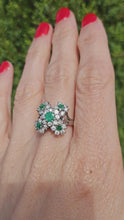 Cargar y reproducir el video en el visor de la galería, 6076 Vintage; 18 White Gold Emeralds Diamonds Statement Cocktail Ring- Fabulous