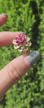 Load and play video in Gallery viewer, 1484 Vintage: 14ct Gold Rubies Flowerhead Statement Ring- FAB