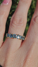Cargar y reproducir el video en el visor de la galería, 1487: Vintage: Rare 9ct Gold Trillion Cut Aquanarines 6-Stone Ring- special