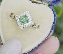 Load and play video in Gallery viewer, 6278 Vintage: 9ct Gold Emeralds Diamonds Art Deco Style Ring