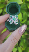 Cargar y reproducir el video en el visor de la galería, 6076 Vintage; 18 White Gold Emeralds Diamonds Statement Cocktail Ring- Fabulous