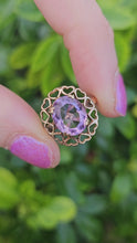Cargar y reproducir el video en el visor de la galería, 0789: Vintage: Rare: 9ct Gold Lilac Amethyst Heart Set Ring- Date-Mark 1959 - 65 years old