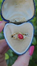 Cargar y reproducir el video en el visor de la galería, 0372: Vintage; 18ct Gold "carbuncle" Red Agate Diamonds Dress Ring- rare,