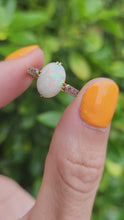 Load and play video in Gallery viewer, 2109 Vintage: 18ct Gold Cabochon White Opal Diamonds Dress Ring