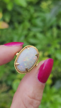Load and play video in Gallery viewer, 1907: Vintage: 18ct Gold Vibrant Oval Cabochon White Opal Solitaire- lovely colour play