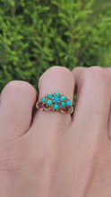 Load and play video in Gallery viewer, 1523: Vintage: 9ct Gold 9 Turquoise Cluster Ring- From Edinburgh 1975