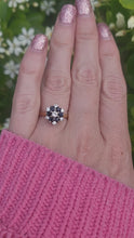 Cargar y reproducir el video en el visor de la galería, 7498: Vintage: 18ct Gold 7 Sapphires 6 Diamonds (0.6ct) Diamonds Flower Head Ring- from 1978- 46 years old