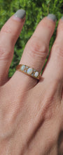 Load and play video in Gallery viewer, 1683: Vintage: 18ct Gold Vivid White Opals Trilogy Diamonds Dress Ring- reassuring weight