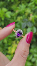 Load and play video in Gallery viewer, 1642: Vintage: 9ct Gold Rich Purple Amethyst Diamonds Dress Ring-Lush
