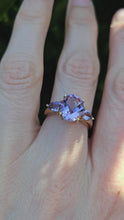 Cargar y reproducir el video en el visor de la galería, 1131 Vintage: 9ct Gold Lilac Amethyst Trilogy Dress Ring- captivating cut combination