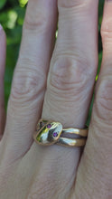Load and play video in Gallery viewer, 6104: Vintage: 9ct Gold Ruby Eyes Snake Ring- a substantial Gold Snake ring From 1965