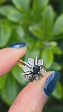 Load and play video in Gallery viewer, Vintage: 18ct Gold Blue Sapphire Diamonds Flower Head Ring - From 1977