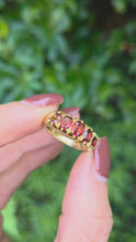 Load and play video in Gallery viewer, 2196: Vintage; 18ct Gold 5 Almandine Garnets half-Eternity Ring- From London 1968