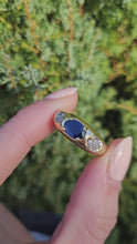 Cargar y reproducir el video en el visor de la galería, 1119: Vintage; 9ct Gold Blue Sapphire Diamonds Ring- hallmarked in London