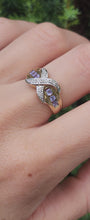 Load and play video in Gallery viewer, 1841: Vintage: 9ct Gold Tanzanites Diamonds Crossover Cocktail Ring- sparkling symmetry