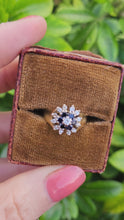 Cargar y reproducir el video en el visor de la galería, 0346: Vintage: 18ct Gold French Blue Sapphires Diamonds Flower Head Ring- dates from 1960's -