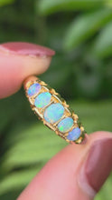 Load and play video in Gallery viewer, 2198: Vintage: 18ct Gold 5 White Opals Dress/Stacker Ring- Petite, vibrant colour play