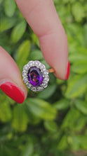 Load and play video in Gallery viewer, 1071: Vintage: 18ct Gold Platinum Amethyst Diamonds Cluster Ring