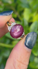 Load and play video in Gallery viewer, 2280 Vintage: 9ct Gold  Rare Purple Star Sapphire Natural Diamonds Cocktail Ring