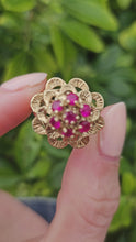 Cargar y reproducir el video en el visor de la galería, 1252: Vintage: 14ct Gold 7 Rubies Swirl Statement Cocktail Ring- remarkable, good weight