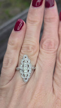 Load and play video in Gallery viewer, 2507: Vintage 9ct White Gold 35 Natural Diamonds Marquise Set Ring