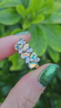 Cargar y reproducir el video en el visor de la galería, 0459: Vintage: 9ct Gold Mercury Topaz Diamonds Dress Ring- amazing array of colours