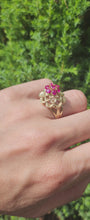 Load and play video in Gallery viewer, 1484 Vintage: 14ct Gold Rubies Flowerhead Statement Ring- FAB
