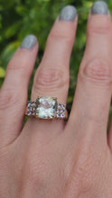 Load and play video in Gallery viewer, 1522: Vintage: 9ct Gold Large Cushion Cut Mint Green Amethyst Tanzanites Cocktail Ring- exceptional
