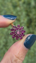 Load and play video in Gallery viewer, 1836: Vintage; 9ct Gold 21 Rubies Flower Head Cocktail Ring- From 1979