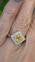 Load and play video in Gallery viewer, 2286 Vintage: 18ct White Gold Yellow Sapphires Diamonds Geometric Set Ring