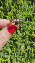 Load and play video in Gallery viewer, 1380: Vintage: 9ct Gold Rubies Diamonds Crossover Ring- sparkling symmetry