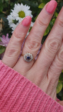 Load and play video in Gallery viewer, 6052 Vintage & Old: 18ct Gold Blue Sapphire 12 Diamonds Flower Head Ring