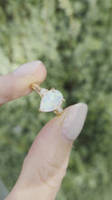 Load and play video in Gallery viewer, Vintage: 14ct Gold Cabochon White Opal Diamonds 3-Stone Ring