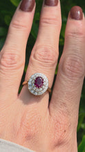 Load and play video in Gallery viewer, 6153: Vintage 18ct Gold Ruby Diamonds Flower Head Cluster Ring- an exceptional piece