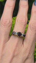 Load and play video in Gallery viewer, 2351: Vintage/Antique: 9ct Gold Rich Red Garnet Seed Pearls Half-Hoop Ring