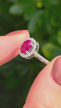 Load and play video in Gallery viewer, 1015: Vintage: 18ct White Gold Blood Red Ruby Diamonds Cluster Ring- Exquisit