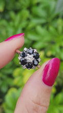 Load and play video in Gallery viewer, 6089:Vintage Exceptional; 18ct White Gold French Blue Sapphires 7 Diamonds Flower Head Ring
