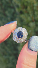 Load and play video in Gallery viewer, 1865 Vintage: 18ct White Gold Ceylon Blue Sapphire Diamonds Cluster Ring
