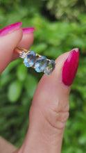 Load and play video in Gallery viewer, 6127: Vintage: 18ct Gold Blue Aquamarines Baguette Cut Diamonds Dress Ring- eye candy