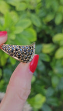 Cargar y reproducir el video en el visor de la galería, 1298::Vintage: Dramatic 9ct Gold 38 Black 7 White Diamonds Statement Ring- enchanting design