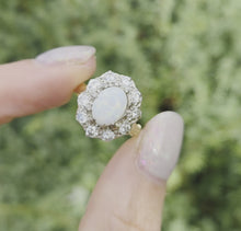 Load and play video in Gallery viewer, 2340 Vintage: 18ct Gold Cabochon White Opal (1ct) Natural Diamonds (1ct) Cluster Ring