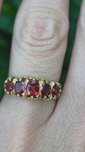 Load and play video in Gallery viewer, 2196: Vintage; 18ct Gold 5 Almandine Garnets half-Eternity Ring- From London 1968
