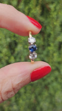 Load and play video in Gallery viewer, 0269: Vintage; 18ct Gold Blue Sapphire Diamonds 3-Stone Straight Ring- very fine example