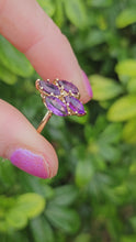 Cargar y reproducir el video en el visor de la galería, 0798: Vintage: 14ct Gold Marquise- Cut Purple Amethysts Ring- Geometric Set 
