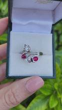 Cargar y reproducir el video en el visor de la galería, A0265: Vintage; 14ct White Gold Rubies Diamonds  Openwork "Swirl" Dress Ring