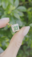 Load and play video in Gallery viewer, 6278 Vintage: 9ct Gold Emeralds Diamonds Art Deco Style Ring