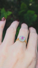 Load and play video in Gallery viewer, 6254 Vintage:22ct Gold Ruby 30 Natural Sparkling Diamonds Tiered Cluster Ring