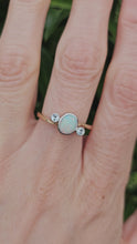 Cargar y reproducir el video en el visor de la galería, 1102: Vintage; 18ct Gold White Opal Twin Diamonds Dress Ring- cute, colourful, sparkling